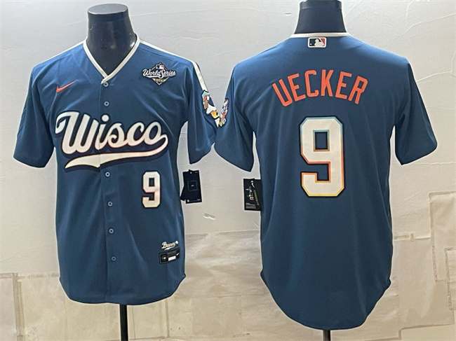 Men's Mineral Blue Milwaukee Brewers #9 Bob Uecker 2026 World Series City Connect Stadium Stitched Baseball Jersey